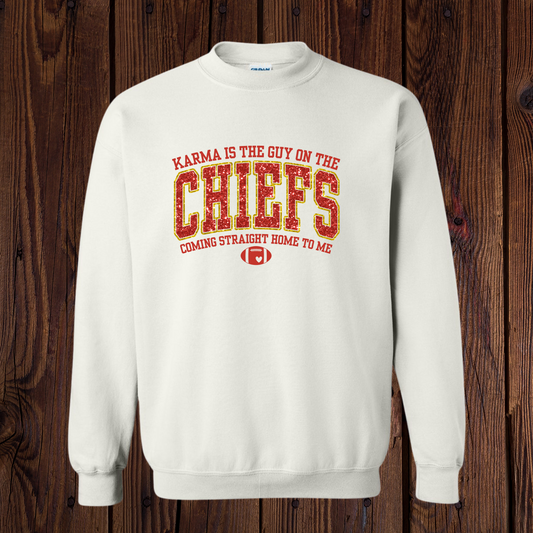 Karma is the guy on the Chiefs Sweatshirt